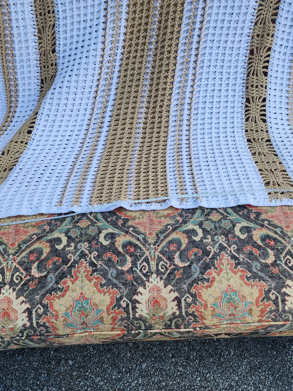 Handmade White and Tan Crochet Throw Blanket - Cozy Home Bedding